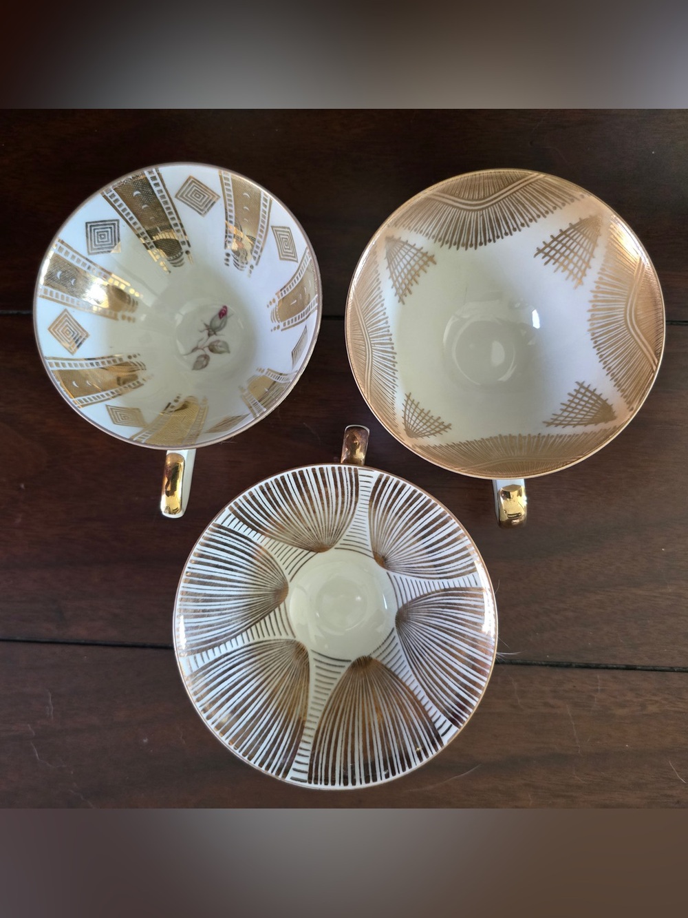 Vintage Zeh Scherzer Bavaria German Gold-Trim Porcelain Teacups - Set of 3